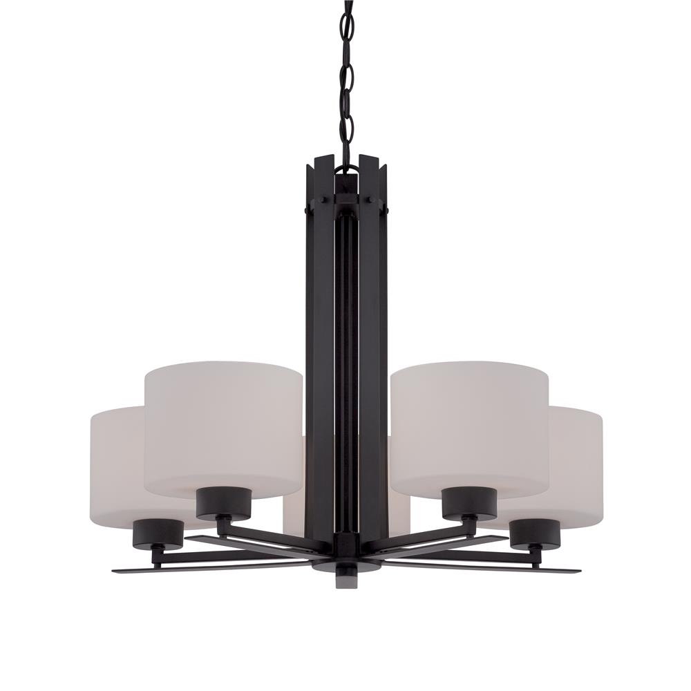 Nuvo Lighting 60/5305  Parallel - 5 Light Chandelier with Etched Opal Glass in Aged Bronze Finish